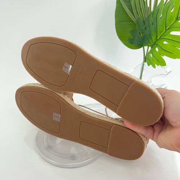 Eileen Fisher Women's Espadrille Shoe Size 10 Elastic Lace Ankle Strap Flat Tan - Picture 9 of 14